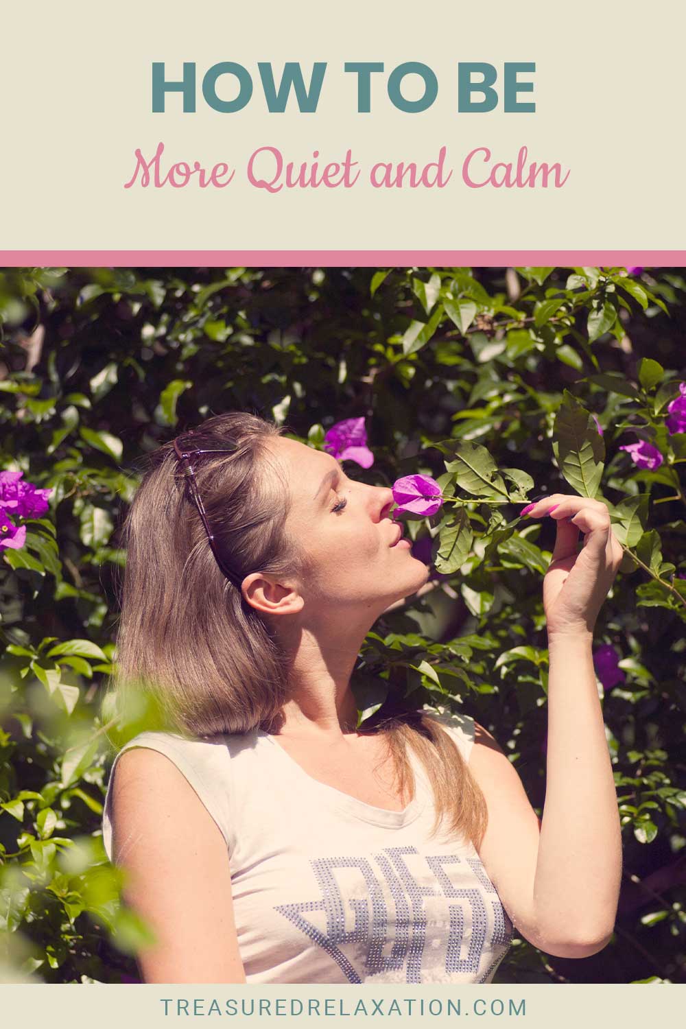 Woman smelling a flower on a tree - How To Be More Quiet and Calm